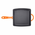 Eco-friendly Orange Square en fonte émaillée Grill Pan With Two Handle